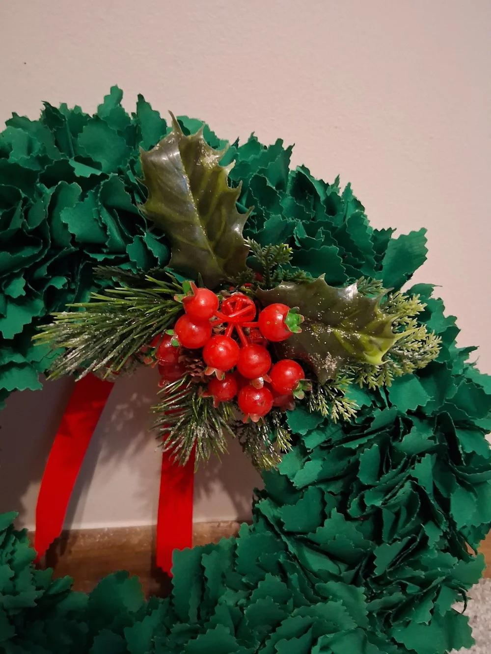 Festive Green Holiday Wreath with Red Berry Accent
